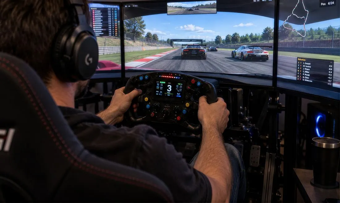 A racer driving on a simulator