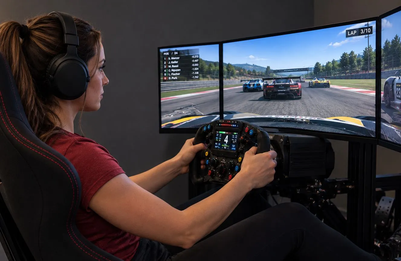 A driver in a racing simulator